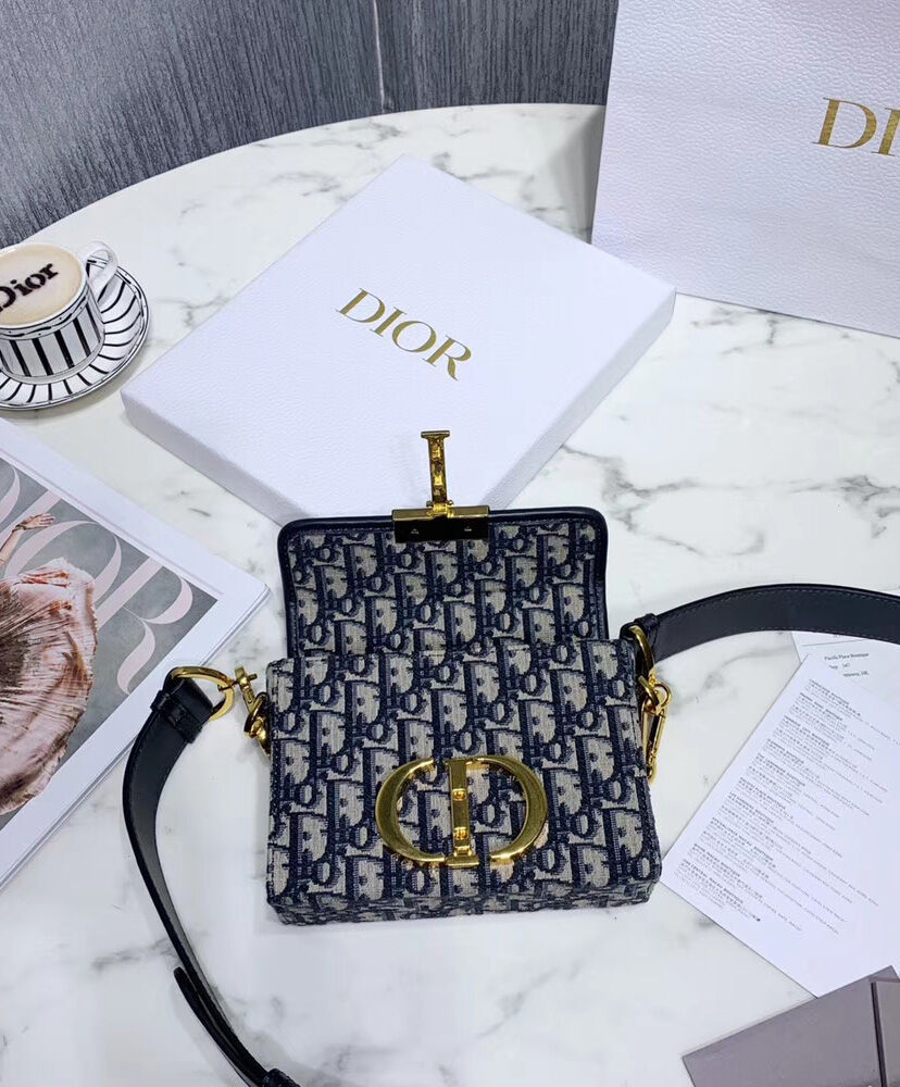 Christian Dior 30 Montaigne Jacquard Canvas Box Bag Dark Blue